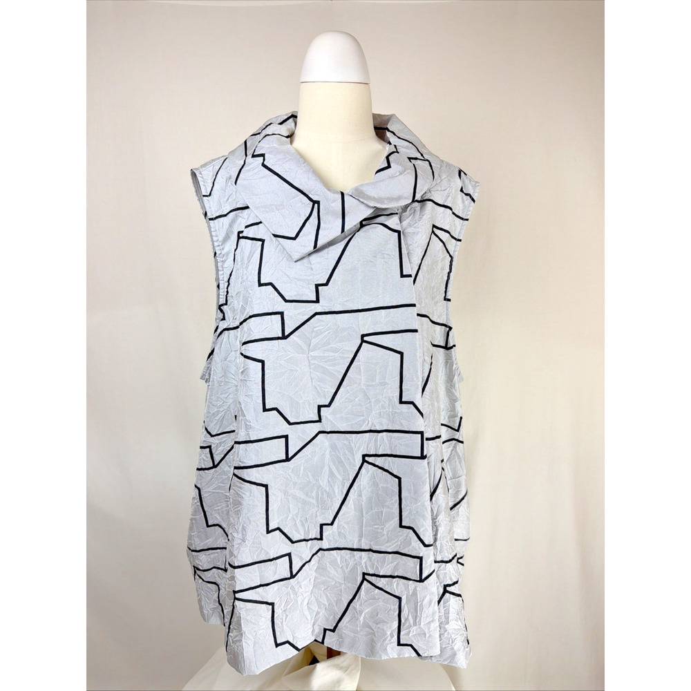 NWT Sydney Gray Black Pattern Single Button Parachute Long Vest #0751 USA 1X